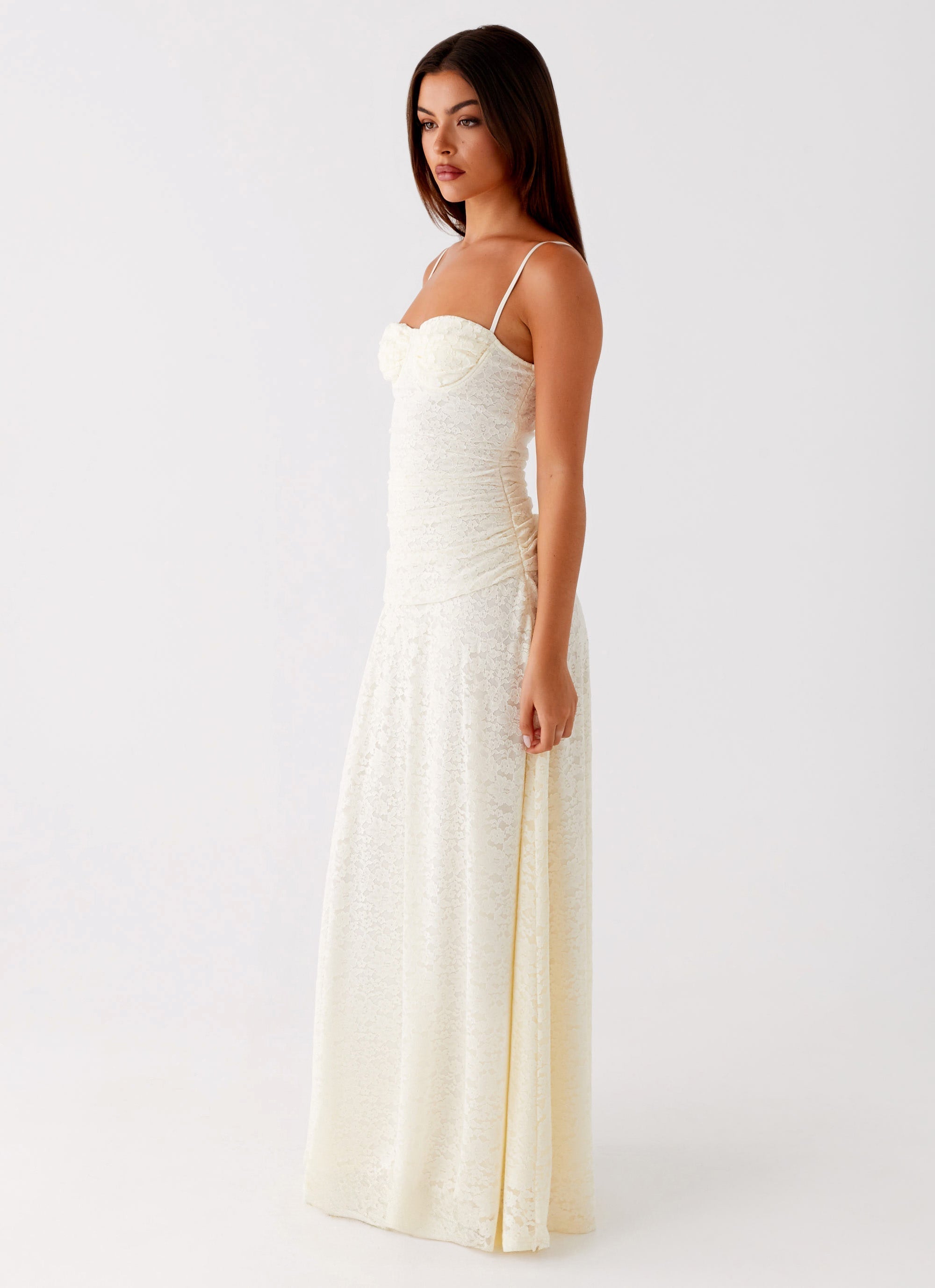 Elegant Collection | White Maxi Dress with Lace Neckline | Flattering Fit for Special Occasions 2