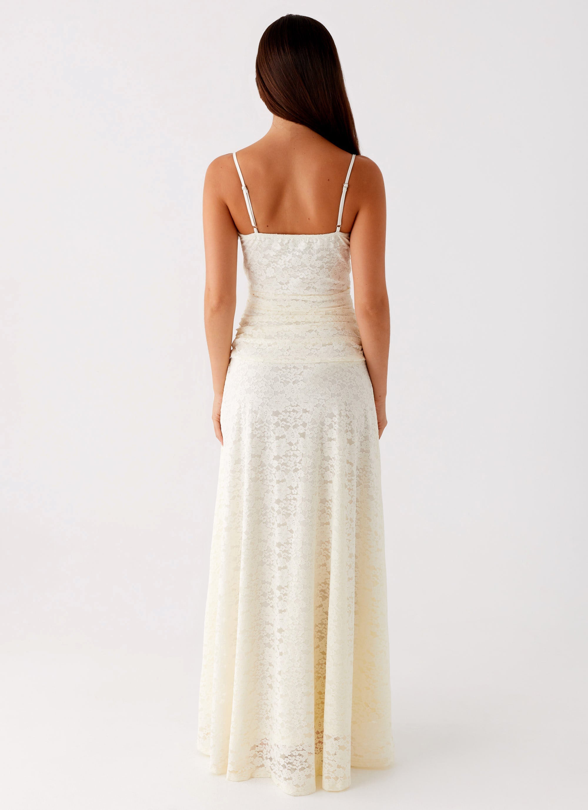 Elegant Collection | White Maxi Dress with Lace Neckline | Flattering Fit for Special Occasions 4