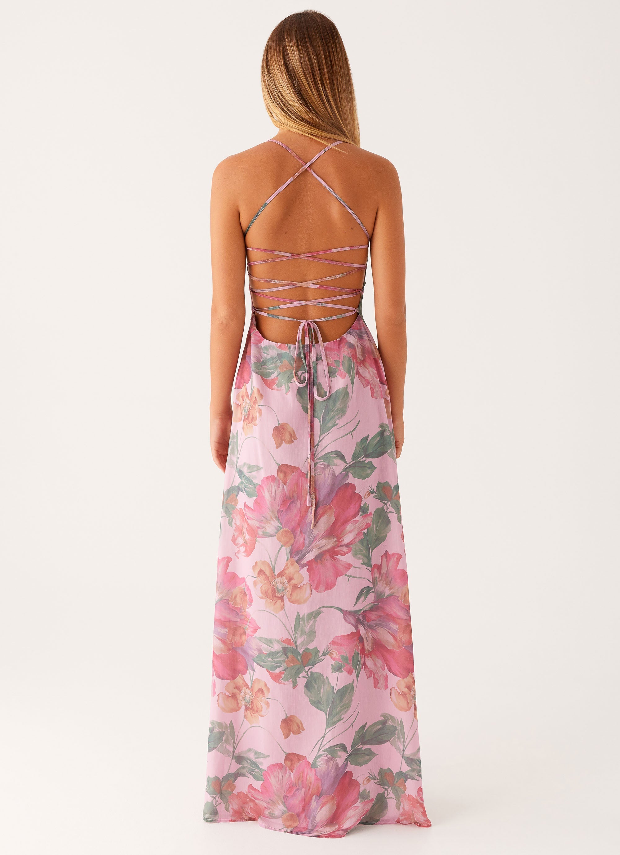 Elegant Floral Maxi Dress with Square Neckline & Criss-Cross Straps | Timeless Long Dress for Women 4