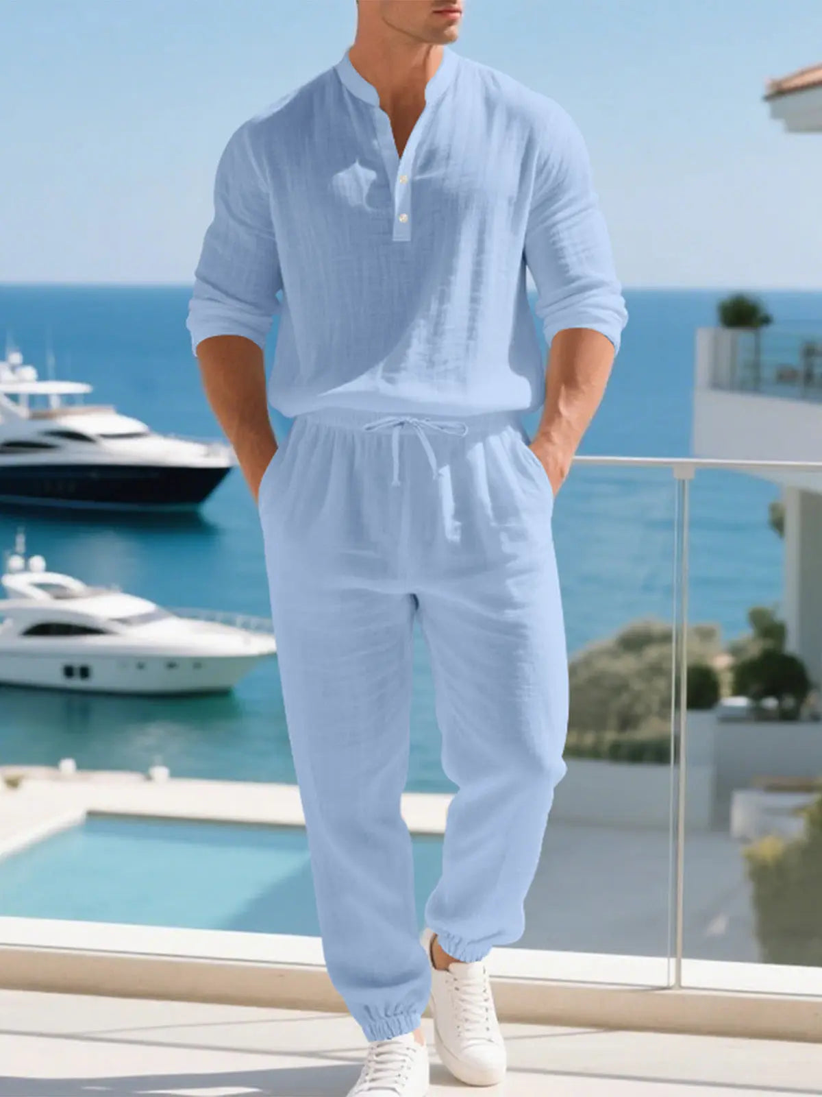 Ethan Collection | Linen Set with Long Sleeve Shirt & Drawstring Pants | Relaxed Fit for Summer Comfort 1