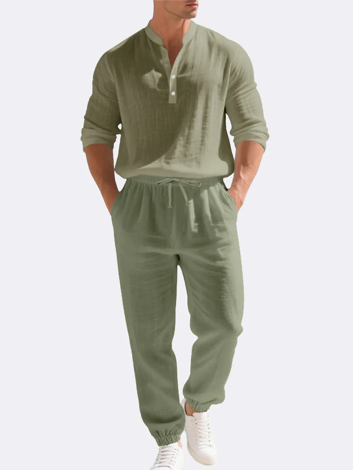 Ethan Collection | Linen Set with Long Sleeve Shirt & Drawstring Pants | Relaxed Fit for Summer Comfort 10