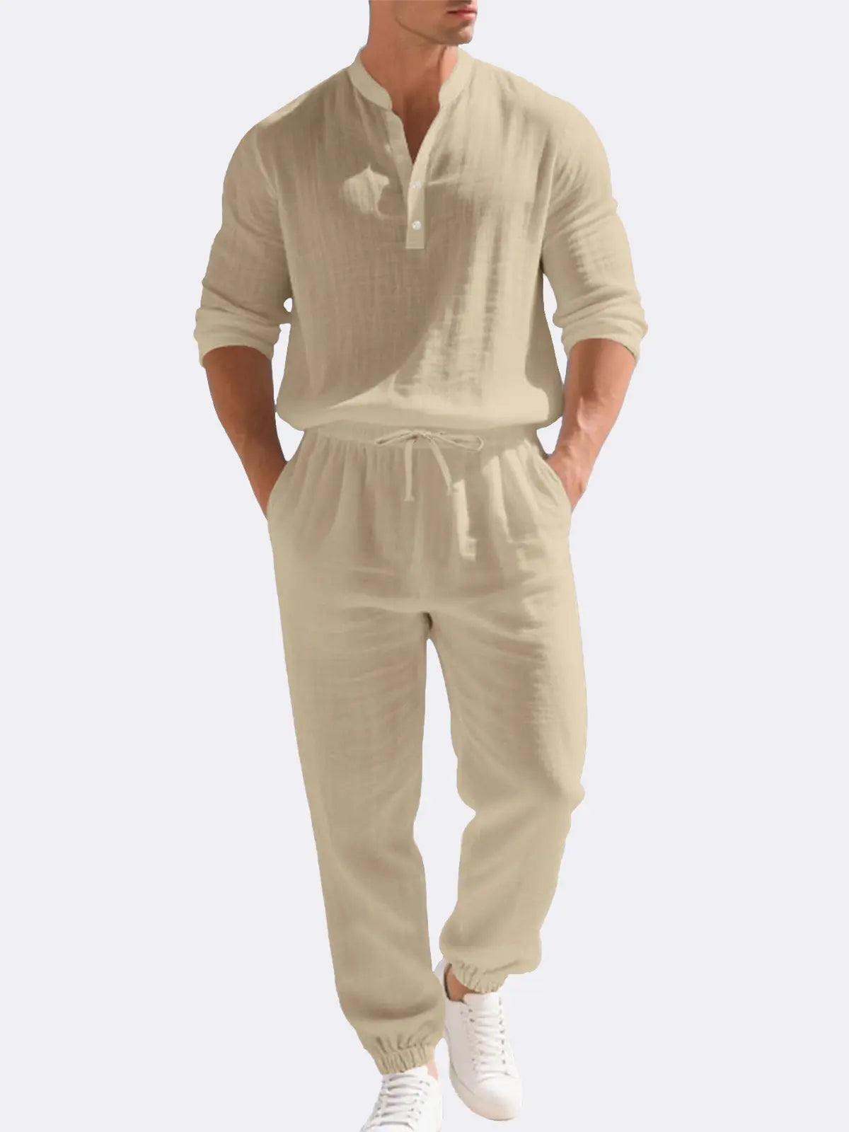 Ethan Collection | Linen Set with Long Sleeve Shirt & Drawstring Pants | Relaxed Fit for Summer Comfort 8