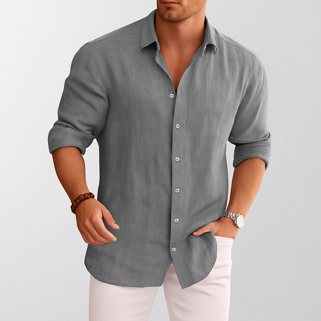 Ethan Collection | Men's Dress Shirt with Moisture-Wicking Linen Fabric | Tailored Fit for Warm Weather Comfort 1
