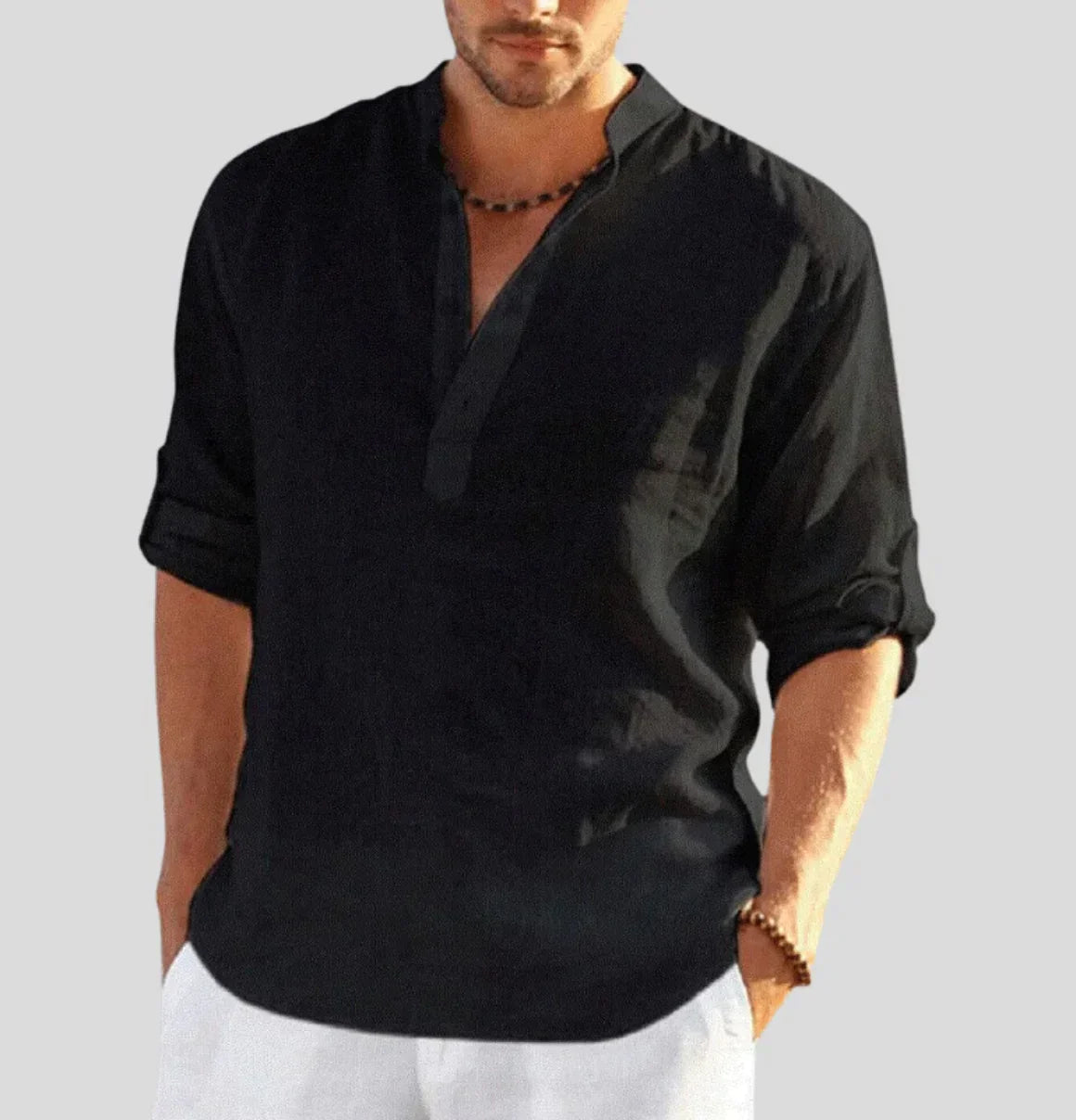 Ethan | Men's Shirt with Band Collar Design | Stylish Long Sleeve for Effortless Comfort 3