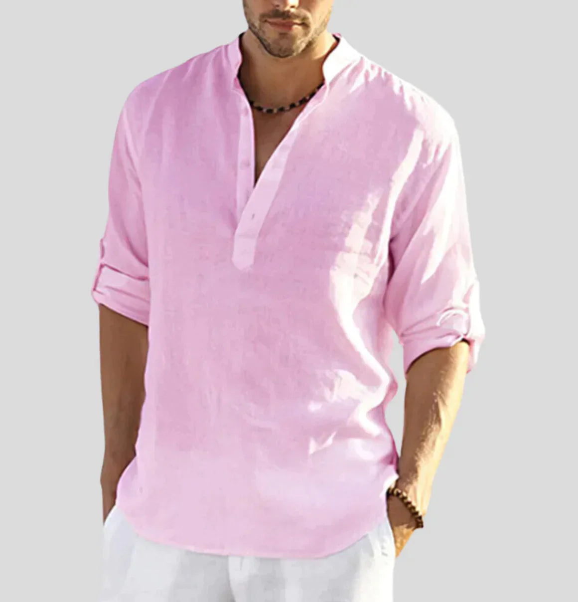Ethan | Men's Shirt with Band Collar Design | Stylish Long Sleeve for Effortless Comfort 6