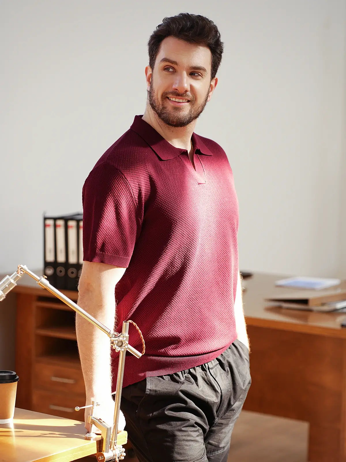 Liam Collection | Golf Polo Shirt for Men with Textured Knit Design | Breathable Comfort for Stylish Performance 1